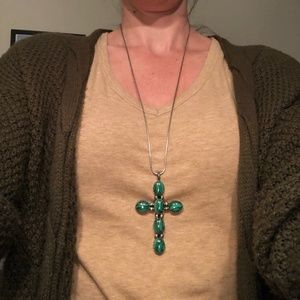 Sterling silver and malachite cross necklace